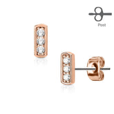 Pair of 3 Pave CZ Gems On Straight Bar Earrings